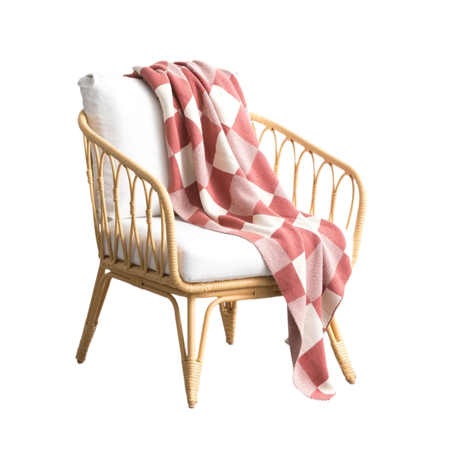 Renee Taylor Newport Checkered Cotton Rust Throw Rug Blanket 130 x 170cm