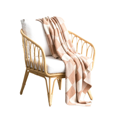 Renee Taylor Newport Checkered Cotton Tan Throw Rug Blanket 130 x 170cm