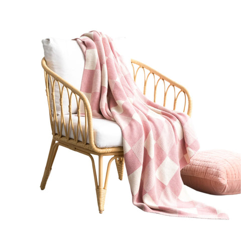 Renee Taylor Newport Checkered Cotton Blush Throw Rug Blanket 130 x 170cm