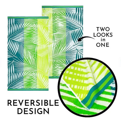 Renee Taylor 2 Pack Jacquard Velour Large Beach Towel 100 x 180cm Palm Leaf