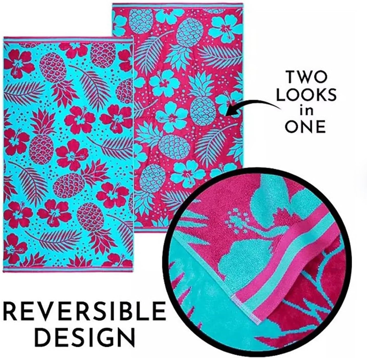 Renee Taylor 2 Pack Jacquard Velour Large Beach Towel 100 x 180cm Tropicalia