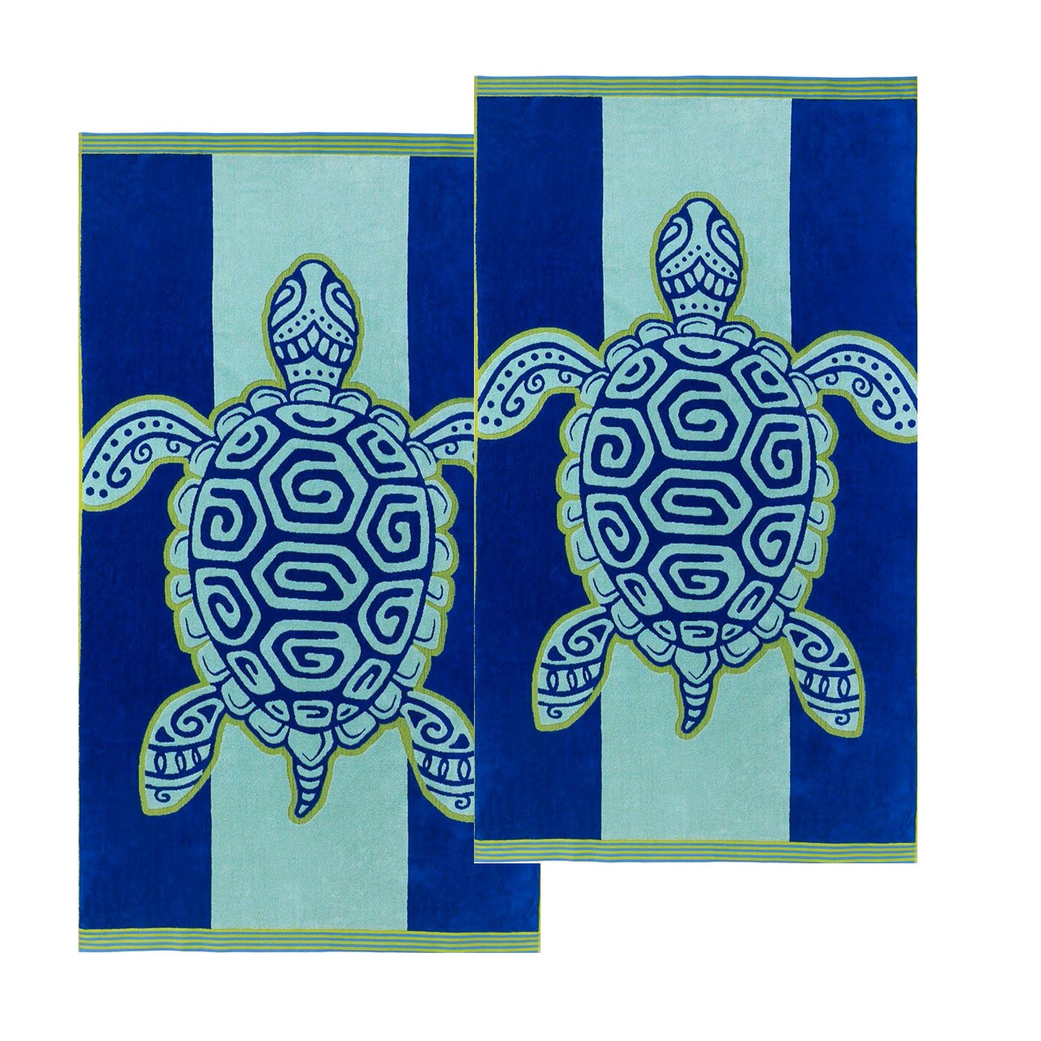 Renee Taylor 2 Pack Jacquard Velour Large Beach Towel 100 x 180cm Turtle