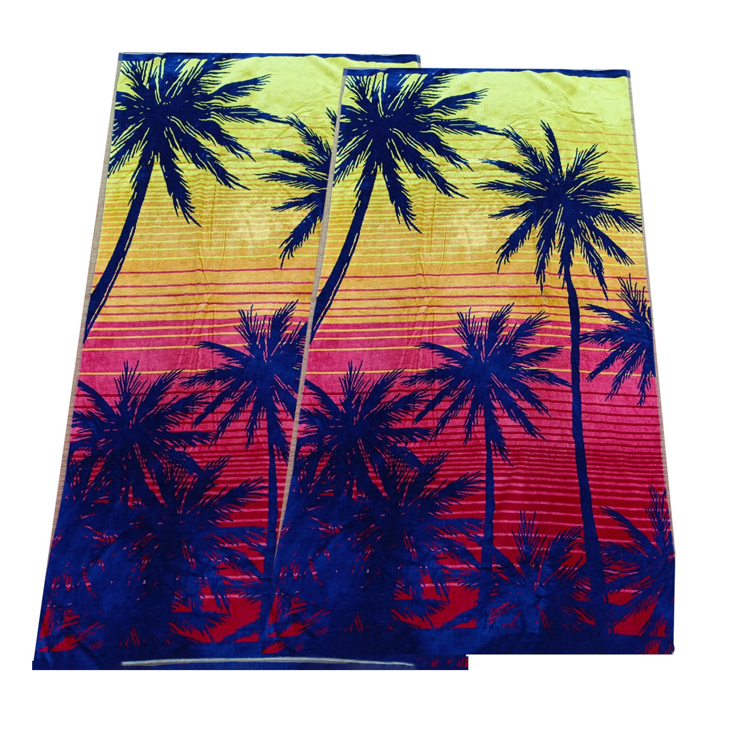 Renee Taylor 2 Pack Jacquard Velour Large Beach Towel 100 x 180cm Sunset Palm