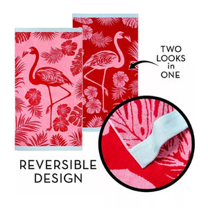 Renee Taylor 2 Pack Jacquard Velour Large Beach Towel 100 x 180cm Pink Flamingo