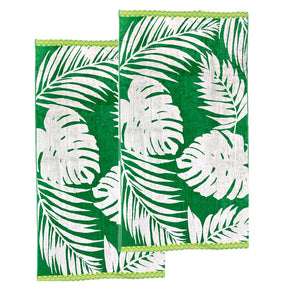 Renee Taylor 2 Pack Jacquard Velour Large Beach Towel 100 x 180cm Tropical Green