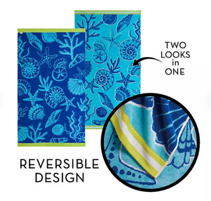 Renee Taylor 2 Pack Reversible Jacquard Velour Large Beach Towel 100 x 180cm Shell