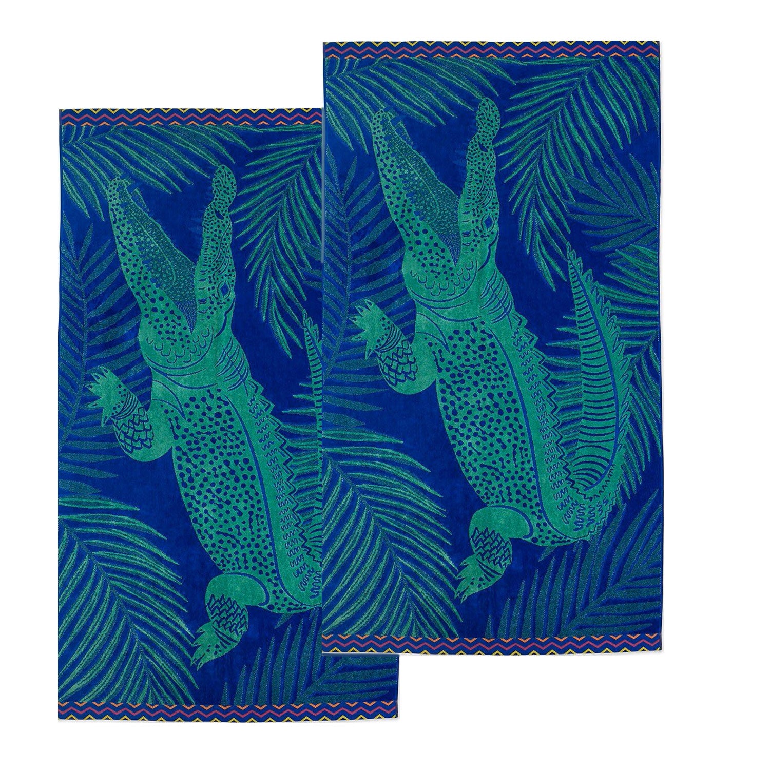 Renee Taylor 2 Pack Jacquard Velour Large Beach Towel 100 x 180cm Crocodile