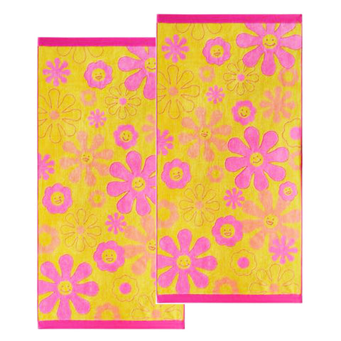 Renee Taylor 2 Pack Jacquard Velour Beach Towel 75 x 150cm Sunflower