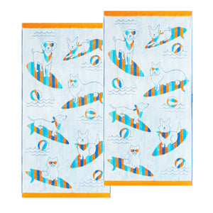 Renee Taylor 2 Pack Jacquard Velour Beach Towel 75 x 150cm Funny Dog