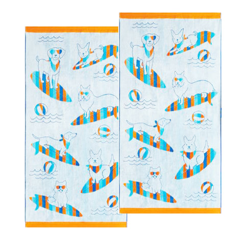 Renee Taylor 2 Pack Jacquard Velour Beach Towel 75 x 150cm Funny Dog