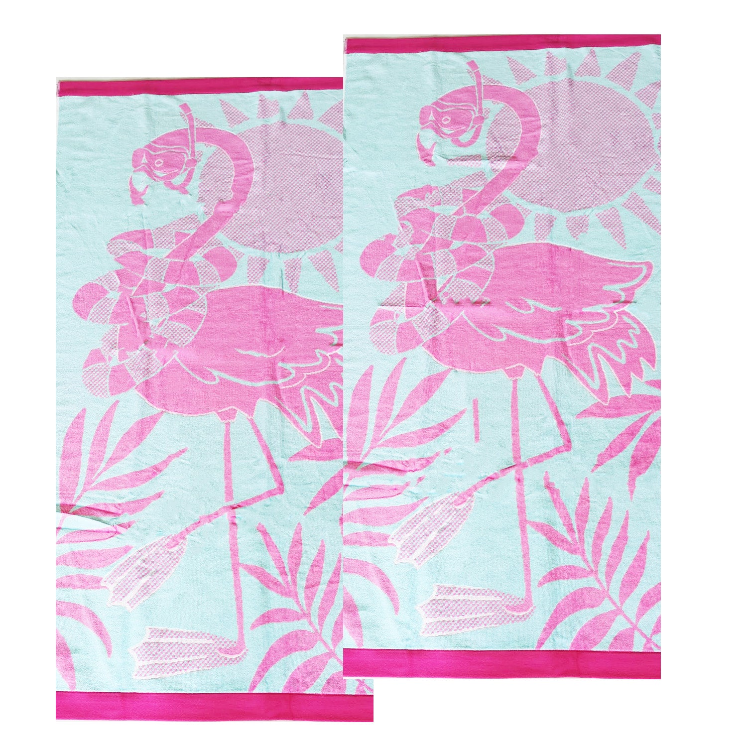 Renee Taylor 2 Pack Jacquard Velour Beach Towel 75 x 150cm Tropical Flamingo