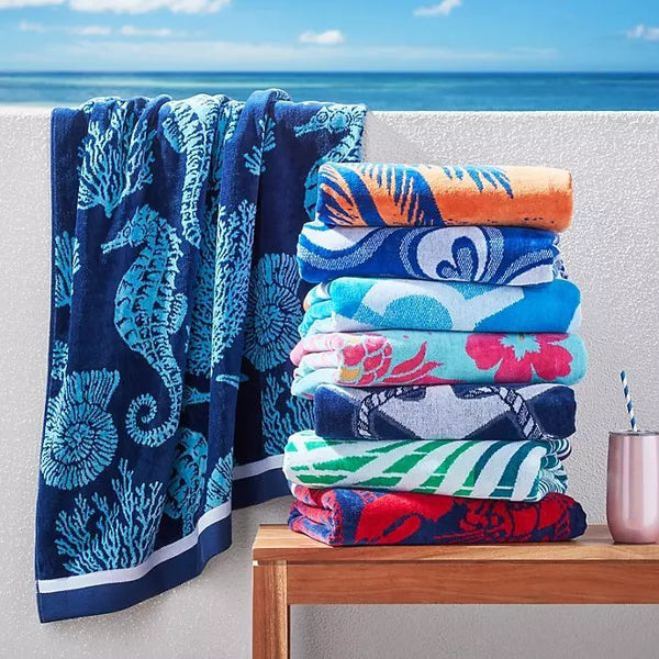 Renee Taylor 2 Pack Jacquard Velour Beach Towel 75 x 150cm Tropical Flamingo