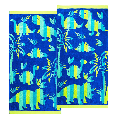 Renee Taylor 2 Pack Jacquard Velour Beach Towel 75 x 150cm Dinosaur