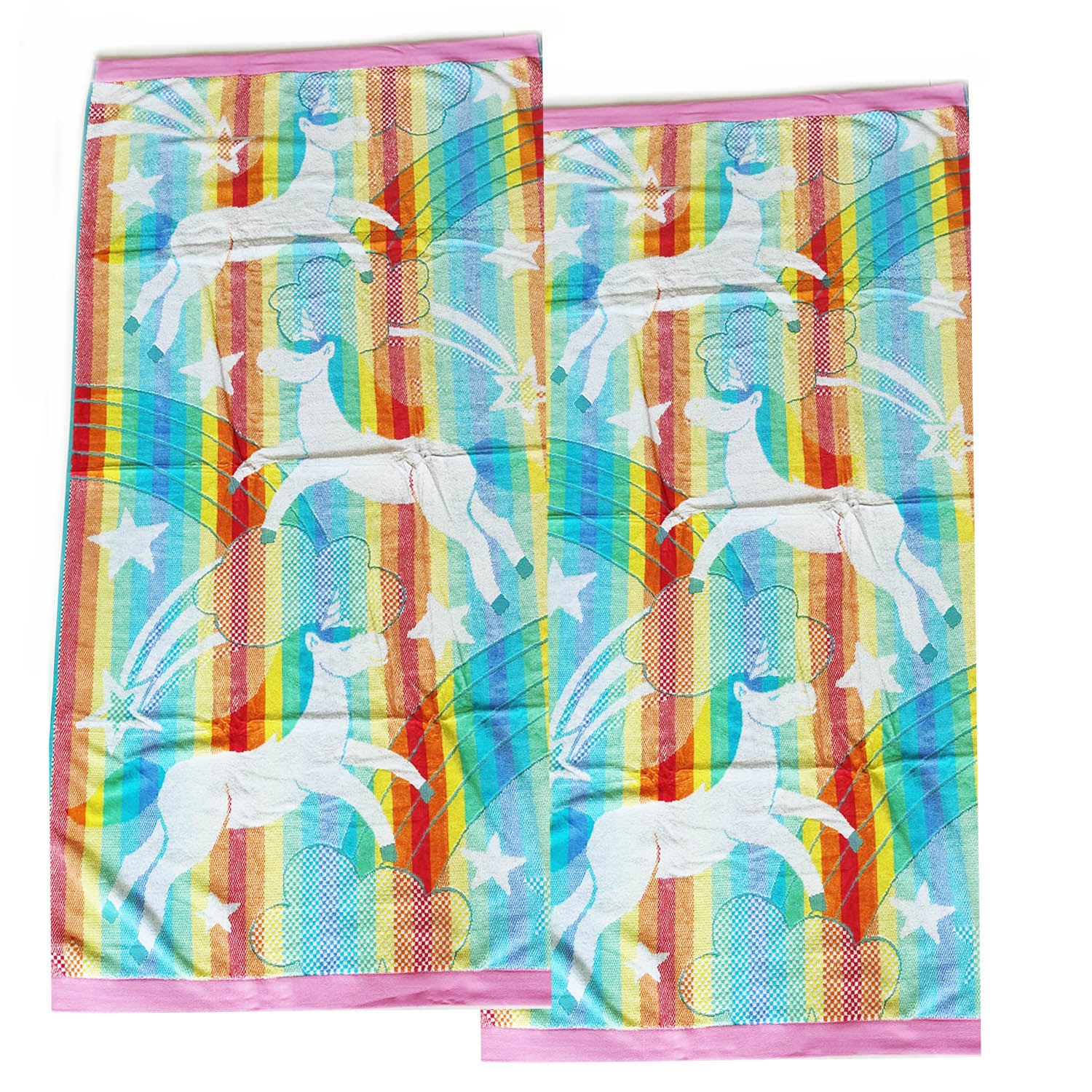 Renee Taylor 2 Pack Jacquard Velour Beach Towel 75 x 150cm Unicorn