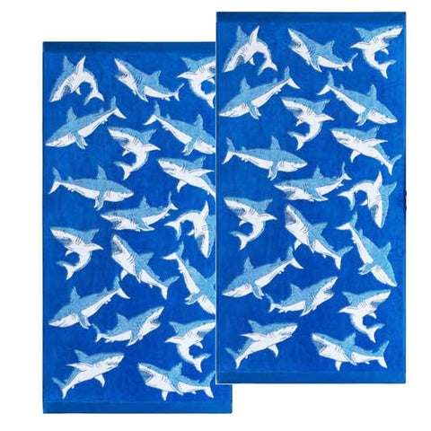 Renee Taylor 2 Pack Jacquard Velour Beach Towel 75 x 150cm Shark