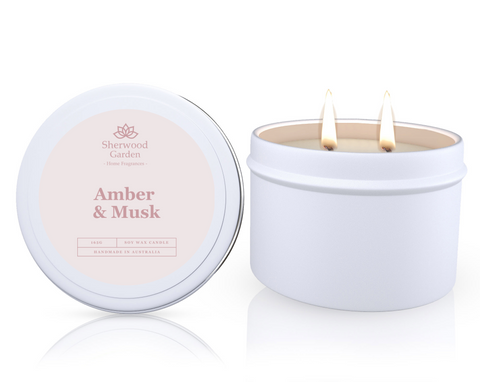 Sherwood Garden Amber And Musk Soy Wax Candle Tin 165g
