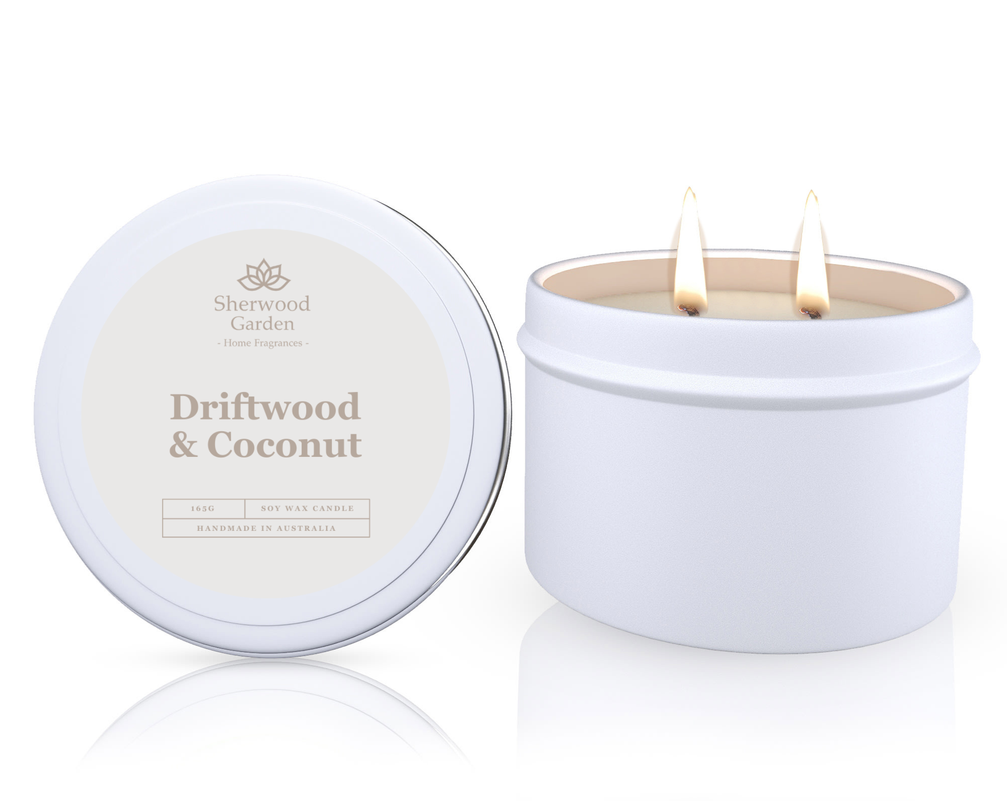 Sherwood Garden Driftwood And Coconut Soy Wax Candle Tin 165g