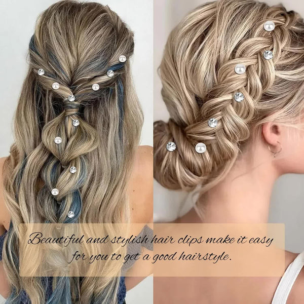 40 Pce Mini Rhinestone Crystal Pearl Hair Clips Silver White Wedding Bridal