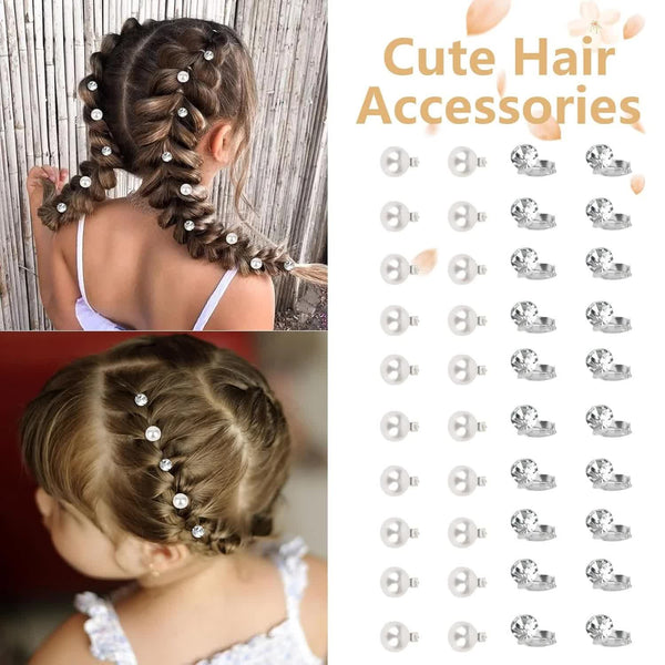 40 Pce Mini Rhinestone Crystal Pearl Hair Clips Silver White Wedding Bridal