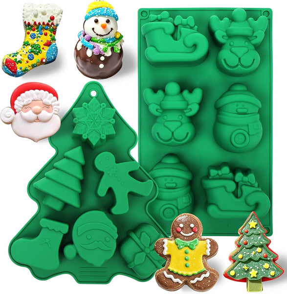 Christmas Tree Santa Snowman Reindeer Silicone Mold Chocolate Cake Baking Sugarcraft