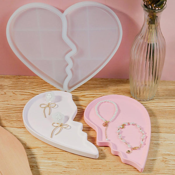 Broken Heart Two Piece Silicone Mold Epoxy Resin Jewellery Tray Storage