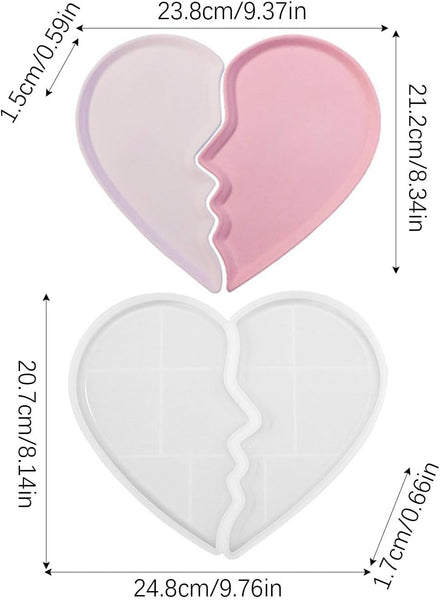 Broken Heart Two Piece Silicone Mold Epoxy Resin Jewellery Tray Storage