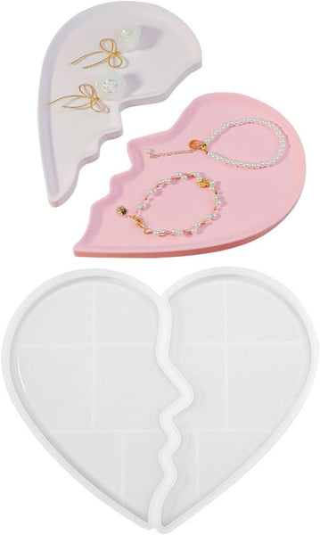 Broken Heart Two Piece Silicone Mold Epoxy Resin Jewellery Tray Storage
