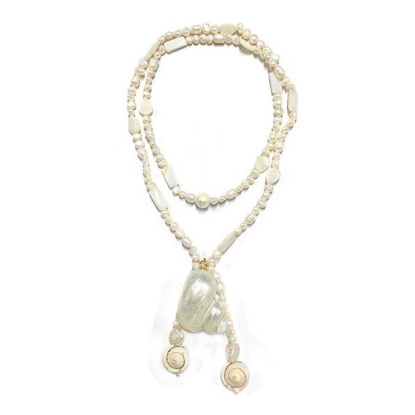 Conch Shell Pearl Pendant Necklace Retro Vintage Style 90cm