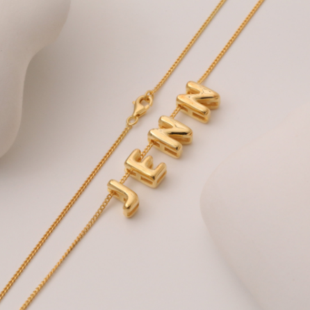 A-Z Custom Letter Word Name Necklace + 10mm Heart Chain Gold Plated