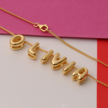 A-Z Custom Letter Word Name Necklace + 10mm Heart Chain Gold Plated