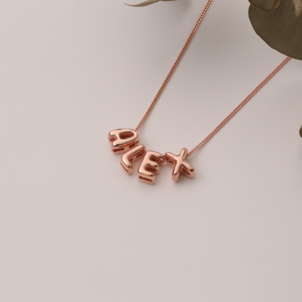 A-Z Custom Letter Word Name Necklace + 10mm Heart Chain Rose Gold Plated