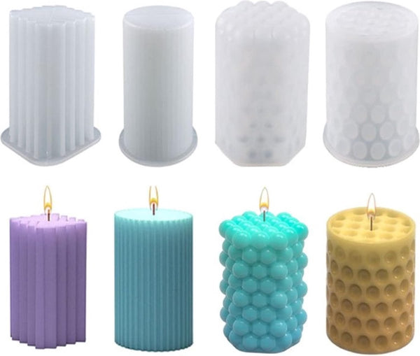 4 x Silicone Candle Molds Cylindrical Column Cube Bubble