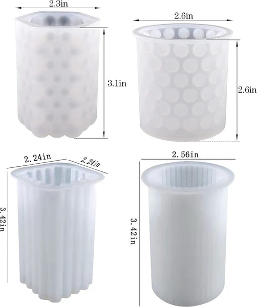 4 x Silicone Candle Molds Cylindrical Column Cube Bubble