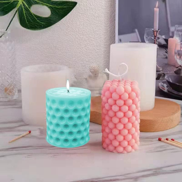 4 x Silicone Candle Molds Cylindrical Column Cube Bubble