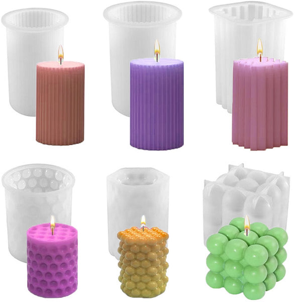 6 x Silicone Candle Molds Cylindrical Column Cube Bubble