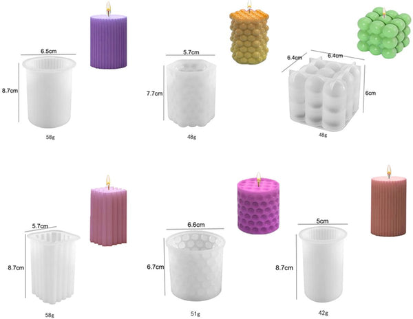 6 x Silicone Candle Molds Cylindrical Column Cube Bubble