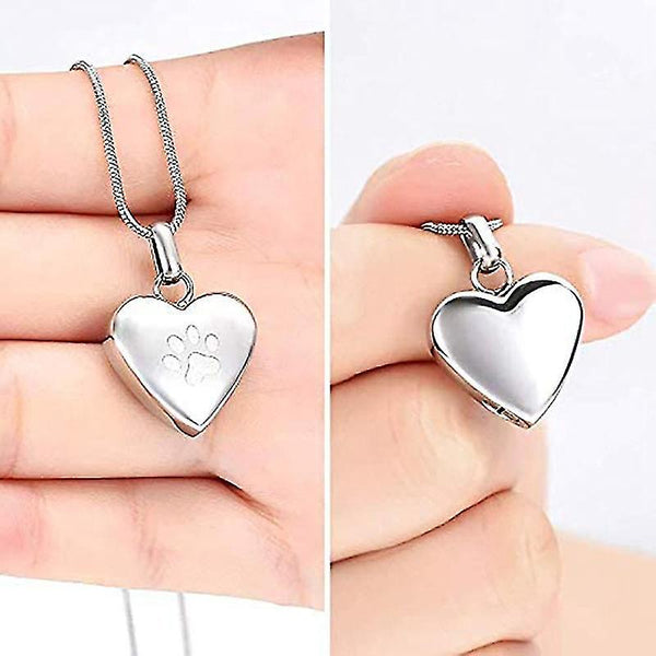 Paw Print Heart Pet Memorial Cremation Ashes Urn Stainless Jewellery Necklace