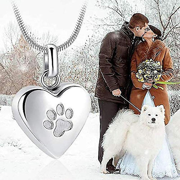 Paw Print Heart Pet Memorial Cremation Ashes Urn Stainless Jewellery Necklace