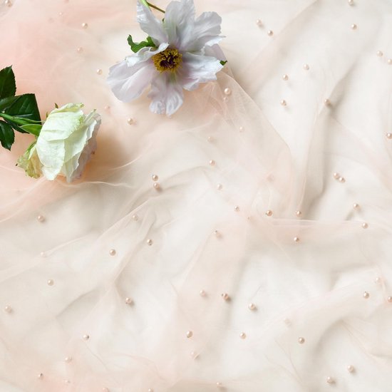 Gauze Tablerunner With Faux White Pearls 30 x 120 Inches Weddings Parties Pink