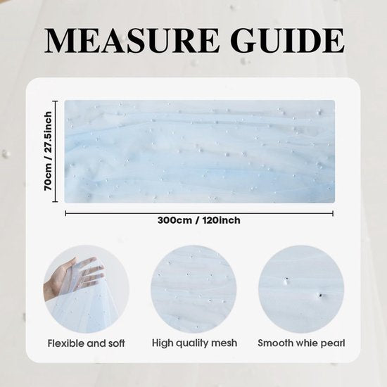 Gauze Tablerunner With Faux White Pearls 30 x 120 Inches Weddings Parties Light Blue