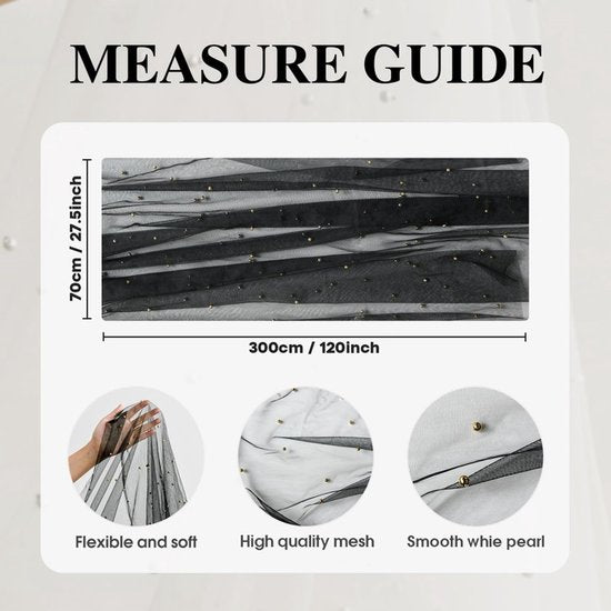 Gauze Tablerunner With Faux White Pearls 30 x 120 Inches Weddings Parties Black