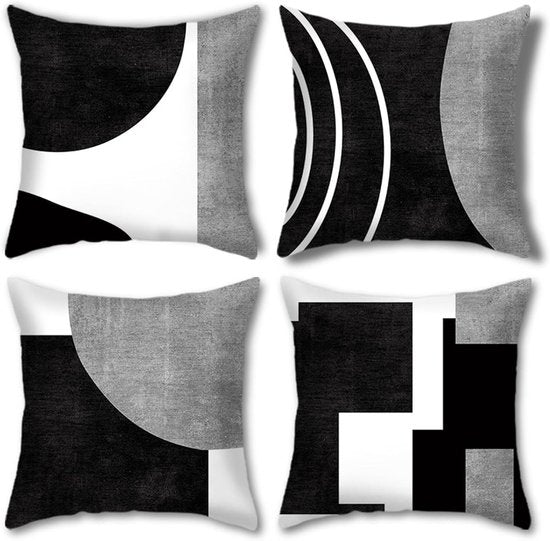 4 x Black White Grey Geometric Pattern Cushion Covers 45cm