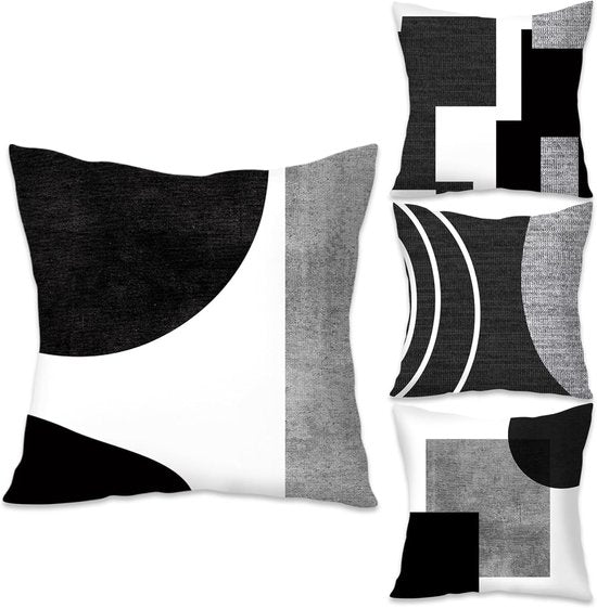 4 x Black White Grey Geometric Pattern Cushion Covers 45cm
