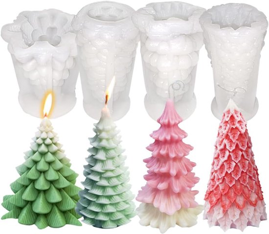 4 x Silicon Christmas Xmas Tree Mold Mould Set Candle Resin Soap Making Craft