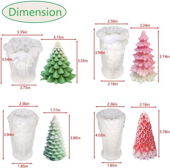 4 x Silicon Christmas Xmas Tree Mold Mould Set Candle Resin Soap Making Craft