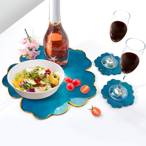 Silicone Resin Molds, 1PCS Large Resin Tray Mold and 5PCS Coaster Molds for Resin Casting, Flower Shape Epoxy Resins Casting Molds for, Home Decoration, Table Wine Tray-6 PCS