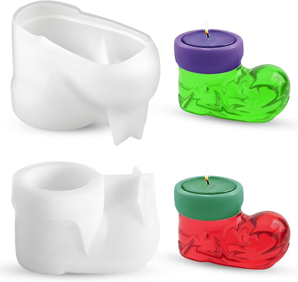 2 Pcs Christmas Xmas Santa Elf Shoes Boots Silicone Molds Resin Epoxy Candle DIY