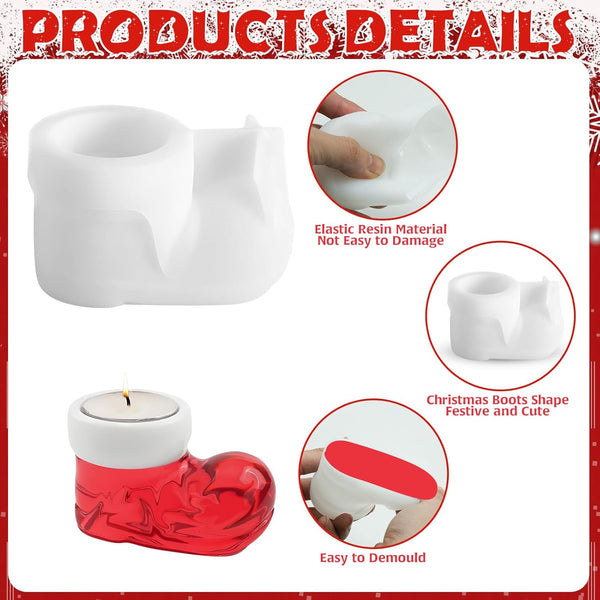 2 Pcs Christmas Xmas Santa Elf Shoes Boots Silicone Molds Resin Epoxy Candle DIY