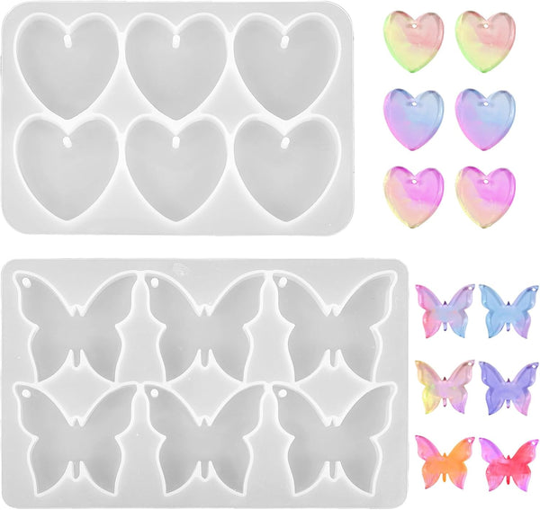 2 x Butterfly Heart Keychain Silicone Molds Epoxy Resin DIY Crafts Jewellery Making