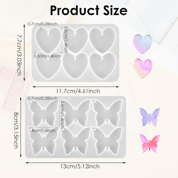 2 x Butterfly Heart Keychain Silicone Molds Epoxy Resin DIY Crafts Jewellery Making